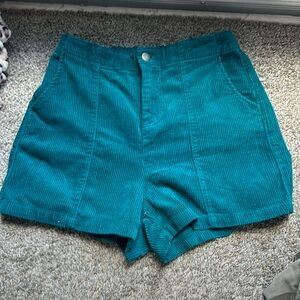 green/blue high rise shorts